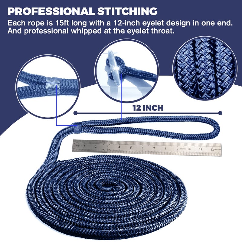ACY Marine Double Braided Nylon Dockline (Navy, 3/8-Inch x 20-Feet) - Image 2